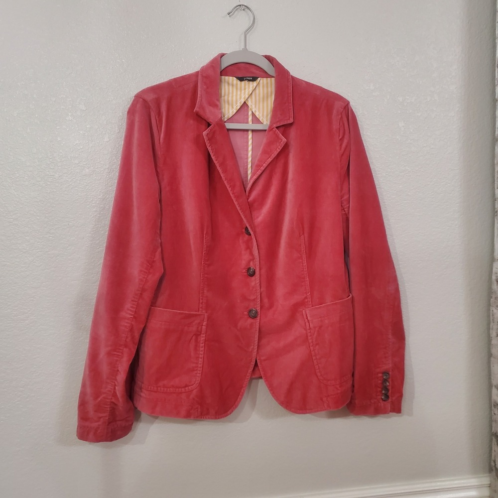 J.Crew Pink Velvet Blazer Women Schoolboy 3-Button Striped Lining - Picture 3 of 11